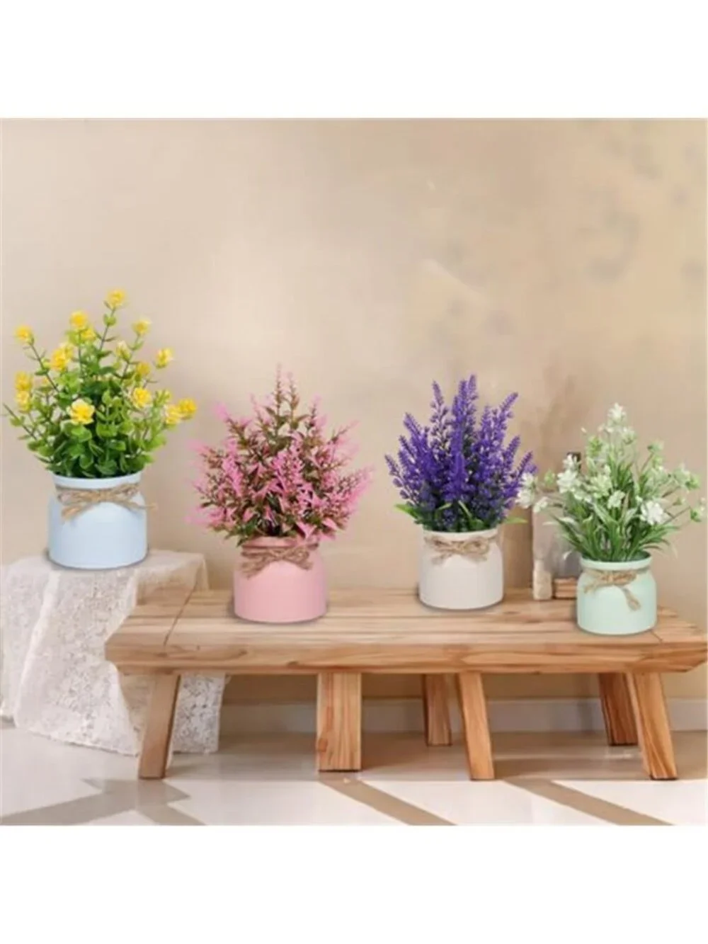 Artificial Potted Flowers Faux Plants Mini Home Office Shelf Decor 6 Piece Set